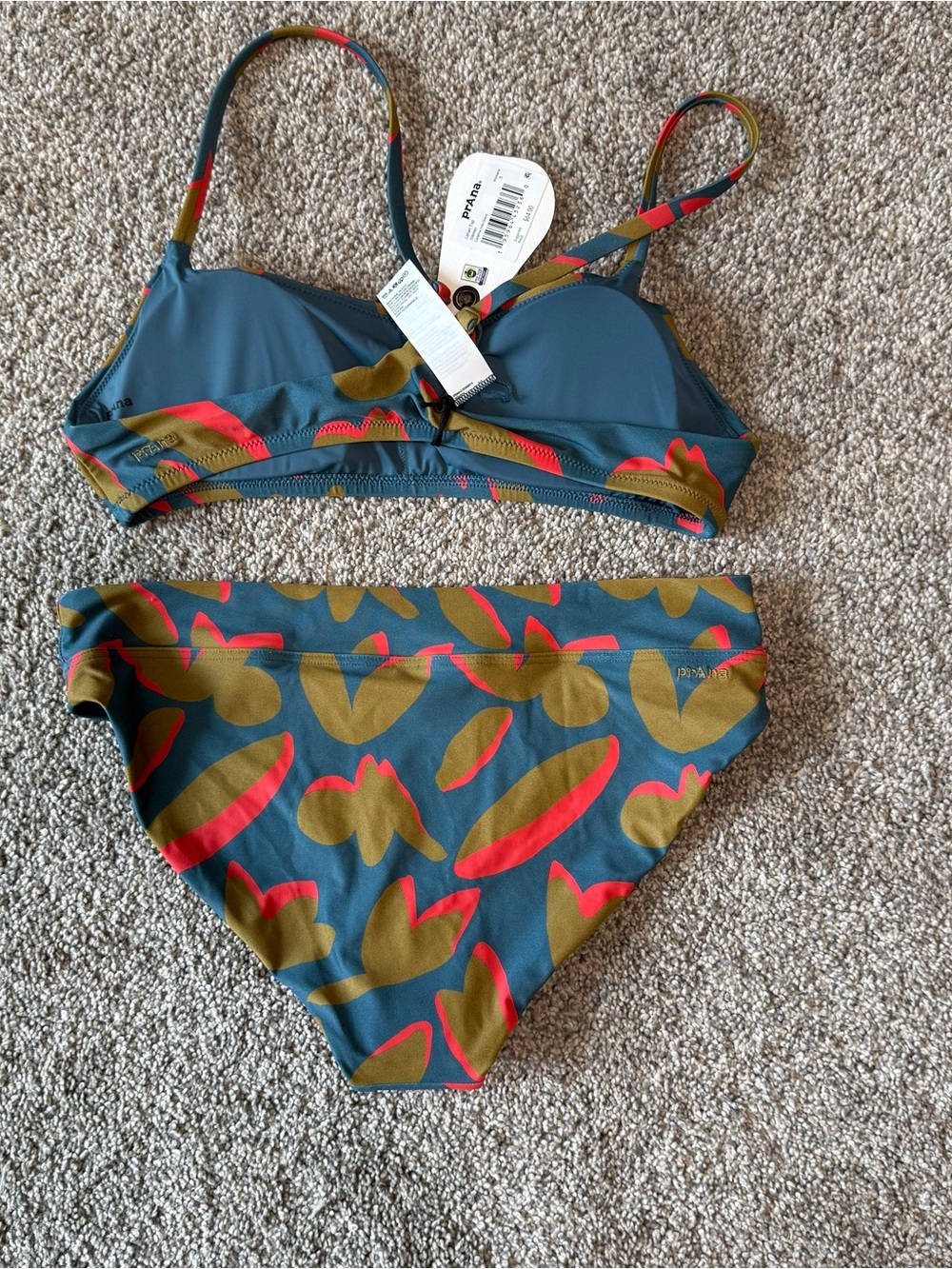 Prana Women's Teal Olive & Red Patterned Bikini - Picture 2 of 5
